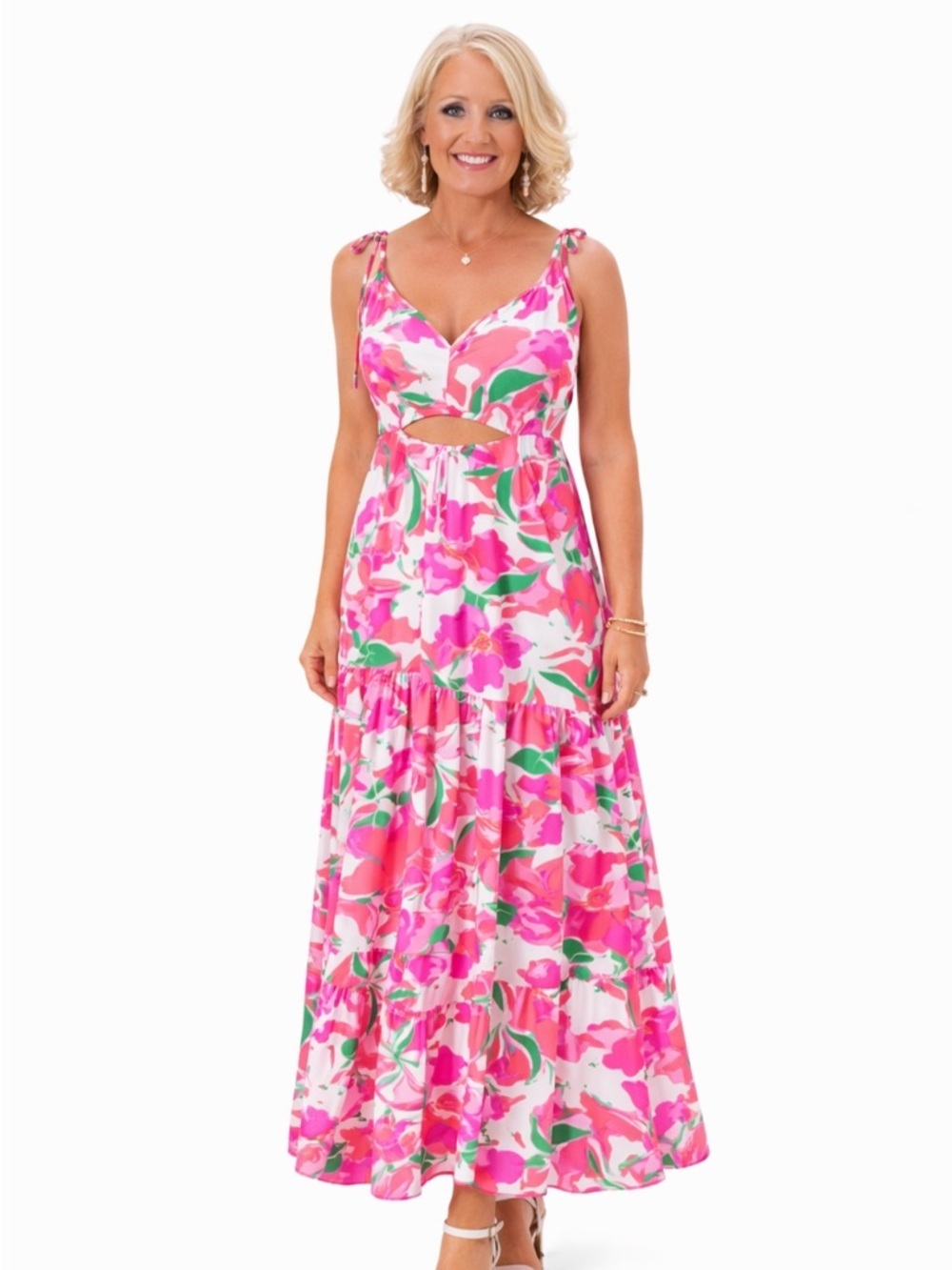 Entro Pink Floral Keyhole Maxi Dress Size Medium NWT